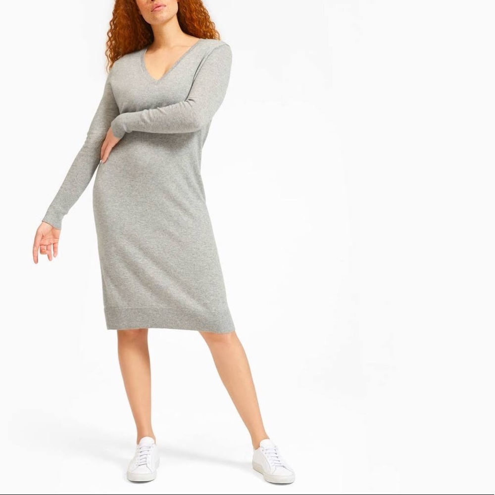 EVERLANE 100% Cashmere V- Neck MIDI Sweater Dress